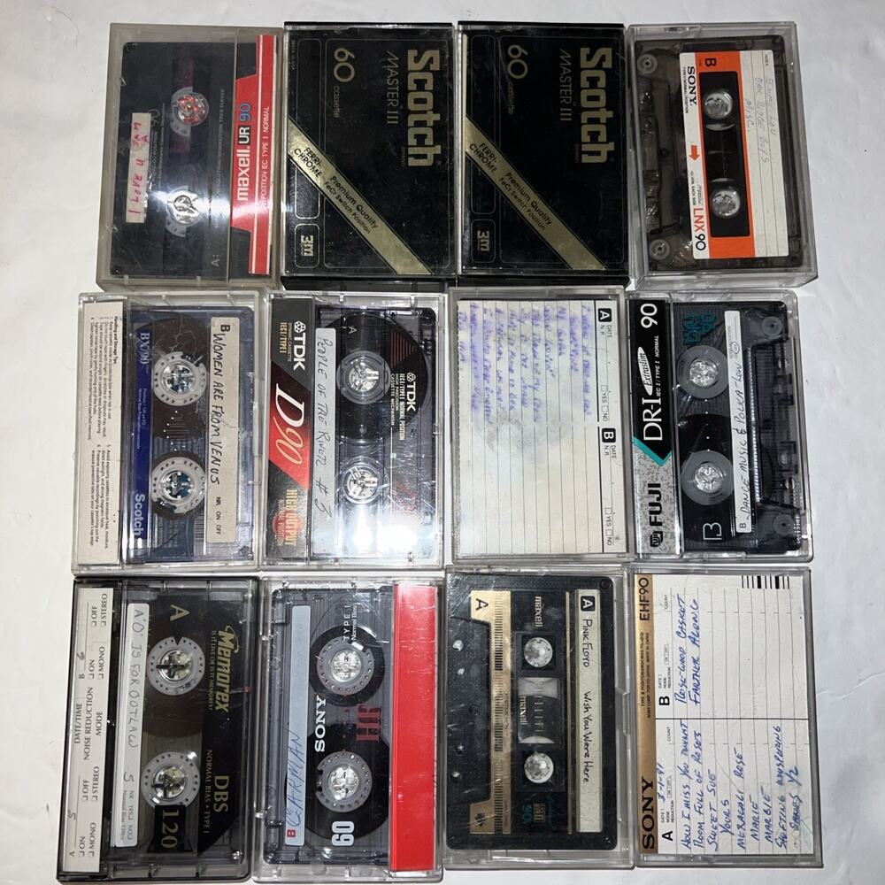 Lot 12 Prerecorded Blank Cassette Tapes for Re-Recording